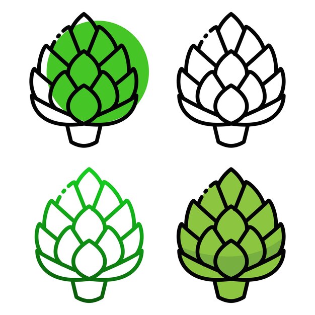 Diseño de icono de alcachofa en cuatro variaciones de color