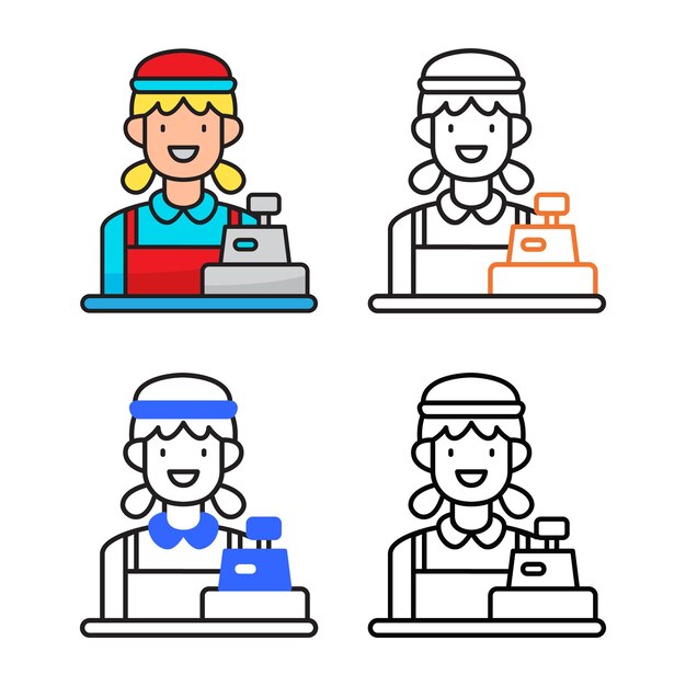 Diseño de icono de avatar de cajero en cuatro variaciones de color