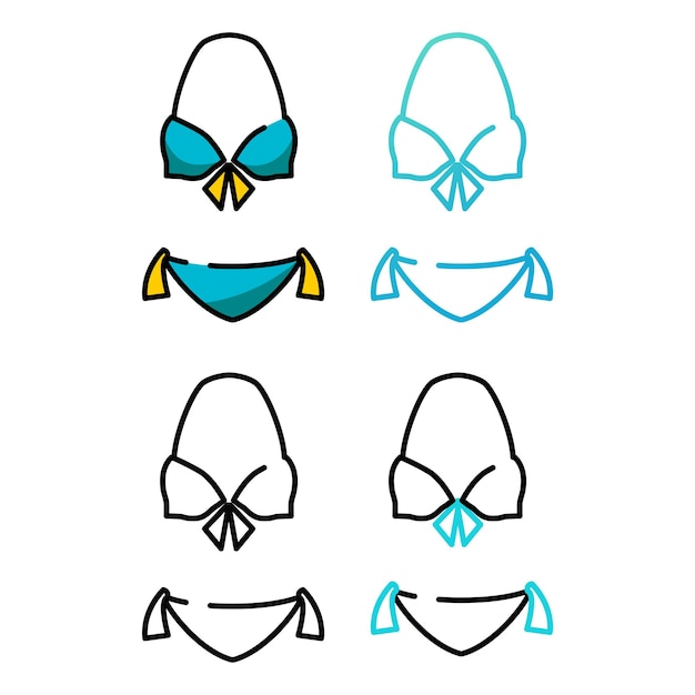 Diseño de icono de bikini en cuatro variaciones de color.