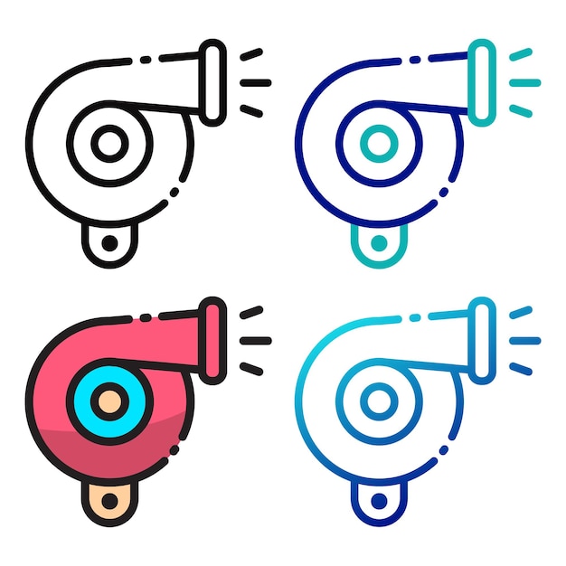 Vector diseño de icono de bocina de coche en cuatro variaciones de color