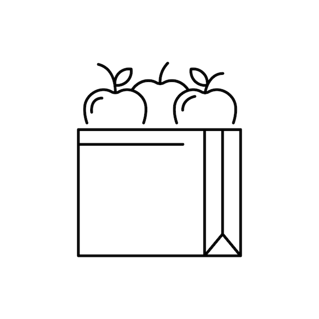 Diseño del icono de la bolsa de frutas de manzanas El icono del paquete de manzanas aislado en fondo blanco
