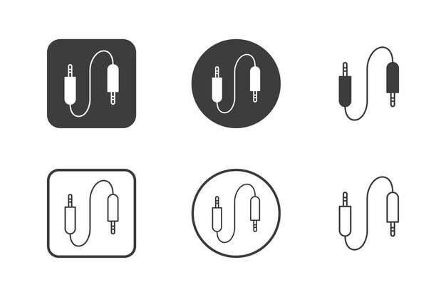 diseño de icono de cable de audio 6 variaciones Establezca iconos de hardware electrónico aislados en fondo blanco