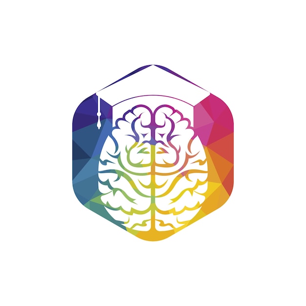 Vector diseño de icono de cerebro y gorra de graduación diseño de logotipo educativo e institucional