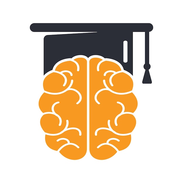 Diseño de icono de cerebro y gorra de graduación Diseño de logotipo educativo e institucional