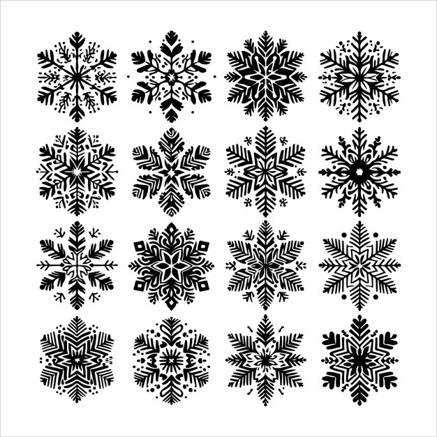 Diseño de icono de copo de nieve Siluetas de copo De nieve Vector de fondo blanco
