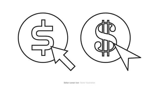 Diseño del icono del cursor de dólar Fand cursor haciendo clic en la ilustración vectorial del icono de dólar