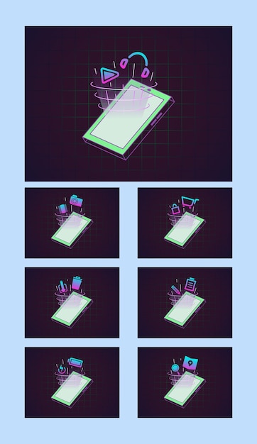 Diseño de icono degradado sobre el teléfono para cargas en redes sociales con un tema tecnológico