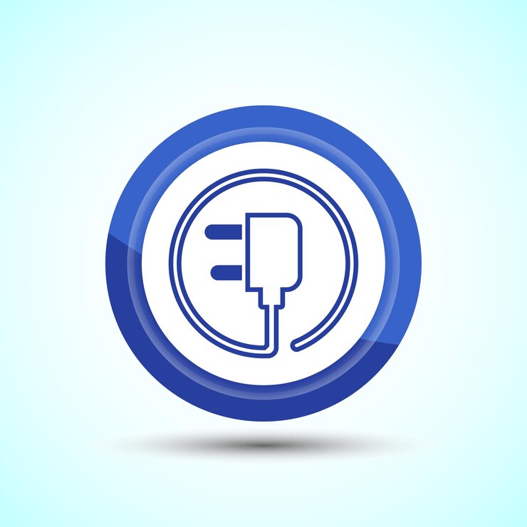 Vector diseño de icono de enchufe de energía ilustración de icono para aplicación web y móvil diseño de botón de color azul