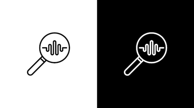 Diseño de icono de esquema de tecnología de onda de sonido de audio de logotipo de búsqueda de lupa