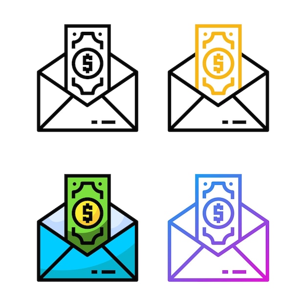 Diseño de icono de facturas de correo electrónico en cuatro colores de variación