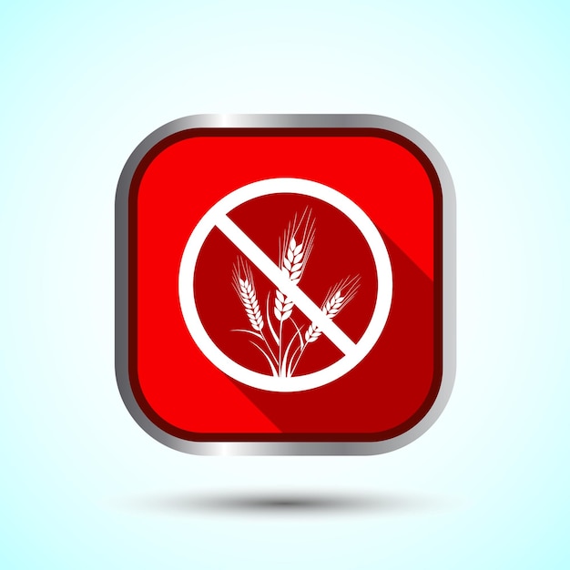 Diseño de icono sin gluten Ilustración de señal de alimentos sin gluten para aplicaciones y sitios web Diseño de botón de sombra roja