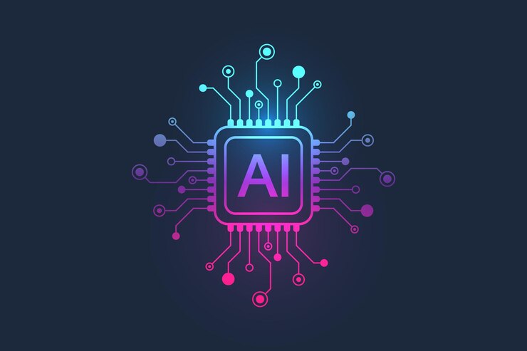 Vector el diseño del icono del icono de la inteligencia artificial en el estilo de la línea de circuitos del procesador vectorial de ia