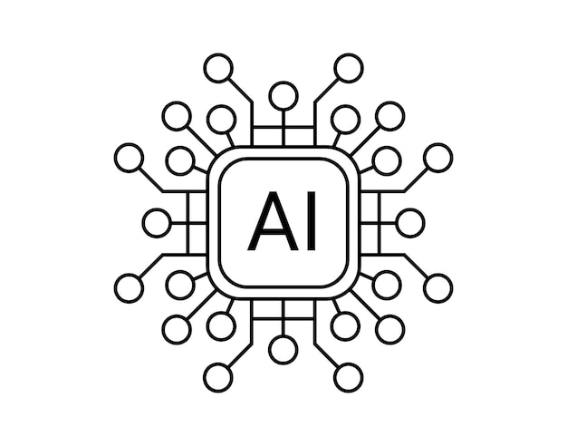 Diseño de icono de inteligencia artificial emblema chip de circuito de IA símbolo de red de mente inteligente digital ilustración vectorial