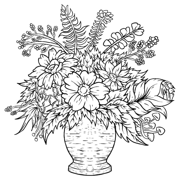 El diseño del icono del jarrón del ramo de flores