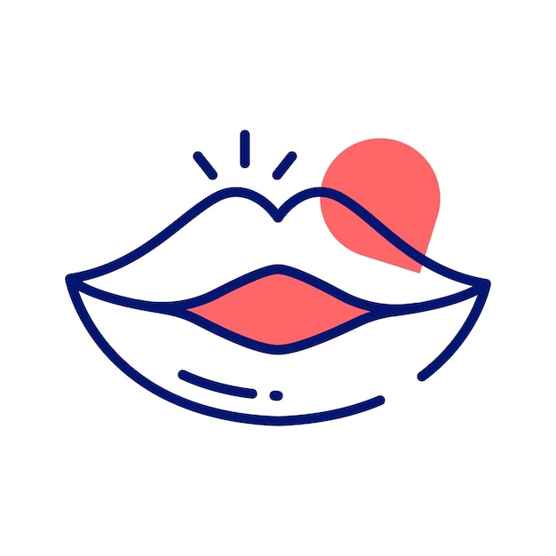 El diseño del icono de los labios brillantes y hermosos es un icono de moda de los lábios que besan.