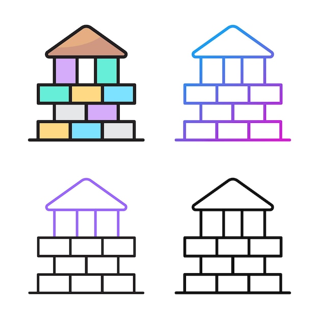 Diseño de icono de ladrillos en cuatro variaciones de color.