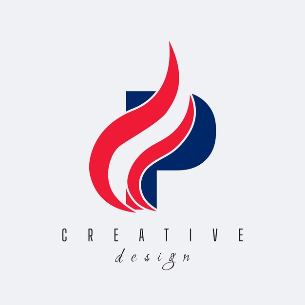 Diseño del icono de la letra P del logotipo y ilustración vectorial de la forma curva del corte creativo