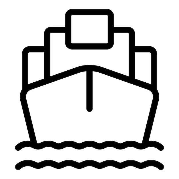 Diseño del icono de la línea de vista frontal del buque de carga que entrega mercancías