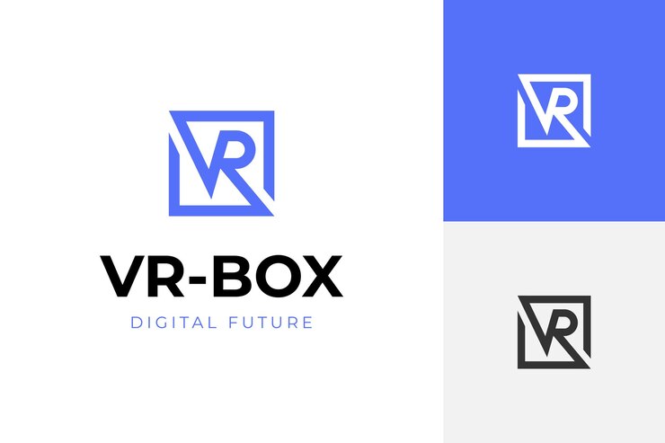 Vector diseño del icono del logotipo de la caja de realidad virtual con la letra mayúscula v y el logotipo de r para el diseño de logotipos de tecnología de realidad virtual
