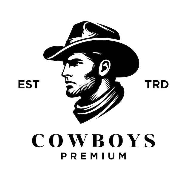 Diseño del icono del logotipo de la cara lateral de la cabeza del vaquero