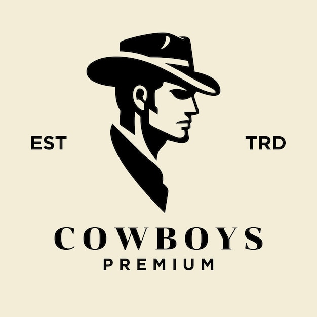 Diseño del icono del logotipo de la cara lateral de la cabeza del vaquero