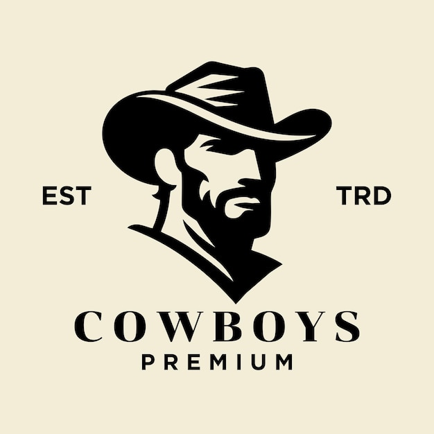 Diseño del icono del logotipo de la cara lateral de la cabeza del vaquero