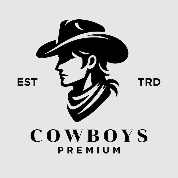 Diseño del icono del logotipo de la cara lateral de la cabeza del vaquero
