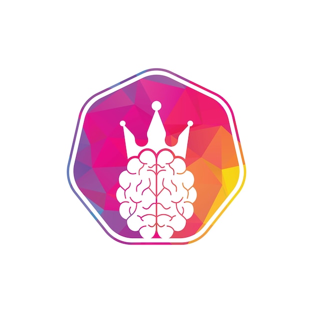 Diseño de icono de logotipo de cerebro de corona Diseño de logotipo de vector de rey inteligente