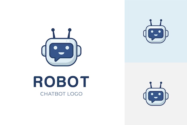 Diseño de icono de logotipo de chat de robot con concepto de diálogo Signo de chat bot para concepto de servicio de soporte Estilo plano de carácter de chatbot