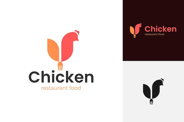 Diseño del icono del logotipo de la comida de pollo con tenedor para el menú de alimentos de restaurantes Diseño del logotipo del vector de alimentos de negocios