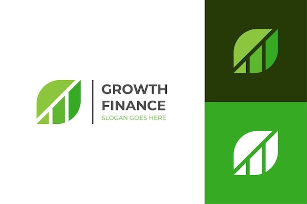 Diseño de icono de logotipo de crecimiento financiero con hoja y flecha combinadas para símbolo de elemento de finanzas económicas