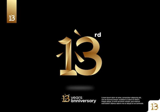 Diseño de icono de logotipo dorado número 13, número de logotipo de cumpleaños número 13, aniversario número 13.