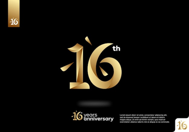 Diseño del icono del logotipo dorado número 16, número del logotipo del 16º cumpleaños, 16º aniversario.