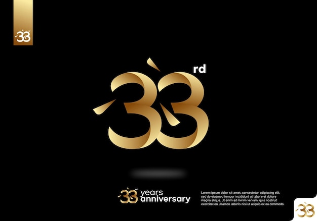 Diseño de icono de logotipo dorado número 33, número de logotipo de 33 cumpleaños, 33 aniversario.