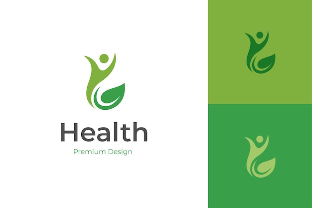 Diseño de icono de logotipo de estilo de vida de salud de la gente con salud humana y concepto gráfico de hojas para la ilustración de logotipo vectorial de atención médica