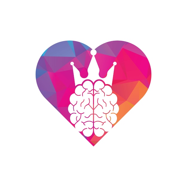 Diseño de icono de logotipo de forma de corazón de cerebro de corona