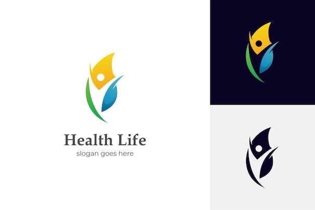 Diseño de icono de logotipo de hoja de personas de vida saludable para salud médica y fisioterapia elemento de logotipo de centro de quiropráctica y bienestar signo de concepto de producto ecológico y biológico