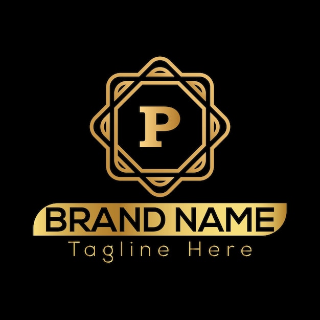 Diseño del icono del logotipo de la letra P de lujo Marco de joyas de lujo Logotipo de borde de gema Icono de belleza, moda y spa