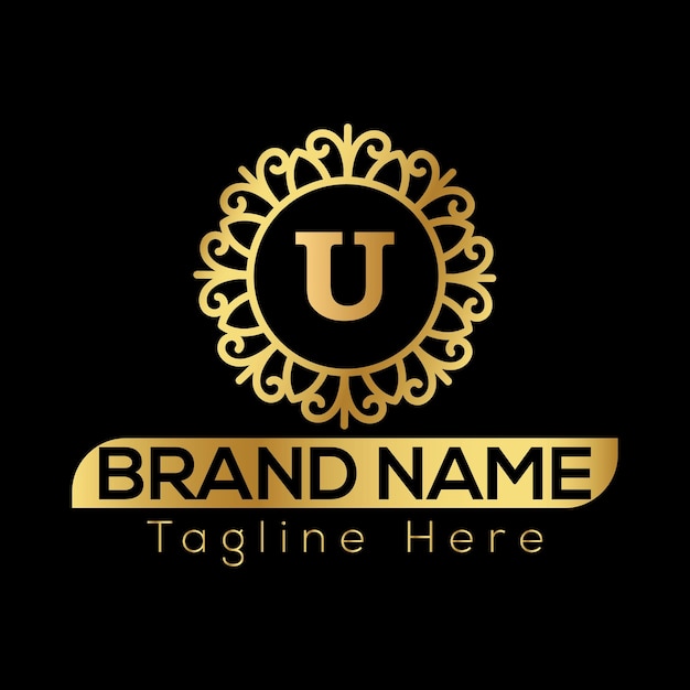 Diseño del icono del logotipo de la letra U de lujo Marco de joyas de lujo Logotipo de borde de gema Icono de belleza, moda y spa
