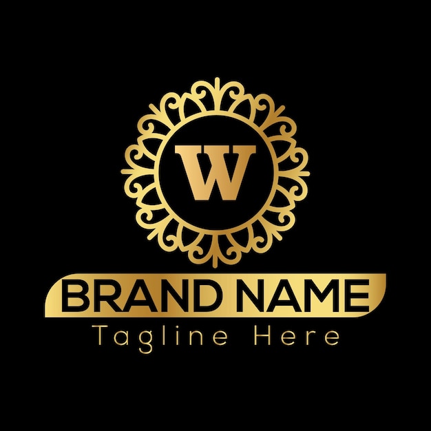 Diseño del icono del logotipo de la letra W de lujo Marco de joyas de lujo Logotipo de borde de gema Icono de belleza, moda y spa
