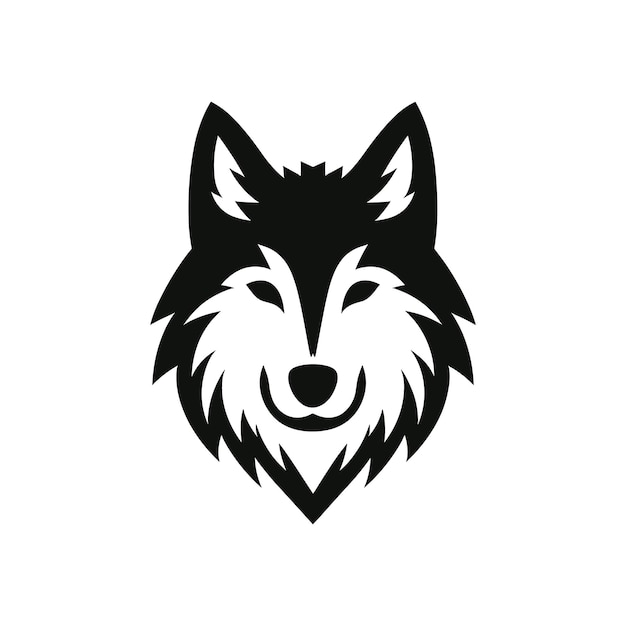 Diseño de icono del logotipo del lobo negro depredador audaz con silueta de animal salvaje