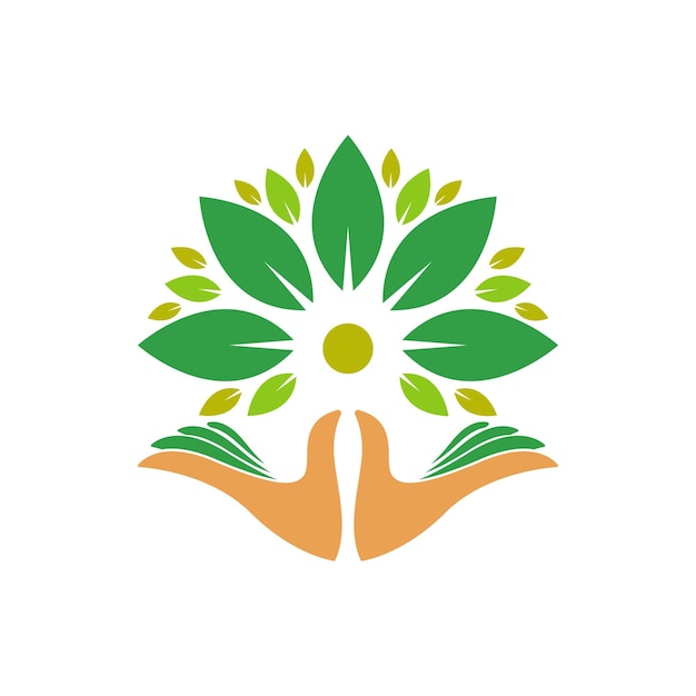 Diseño de icono de logotipo de mano de árbol