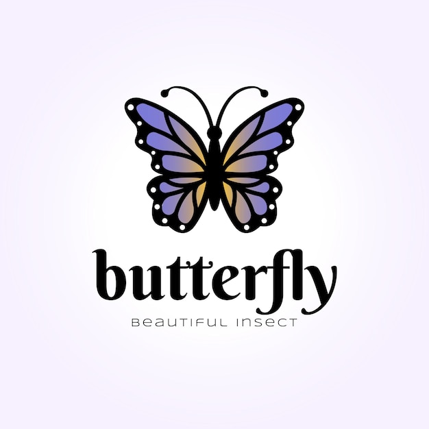 diseño de icono de logotipo de mariposa azul diseño de ilustración de insectos minimalista