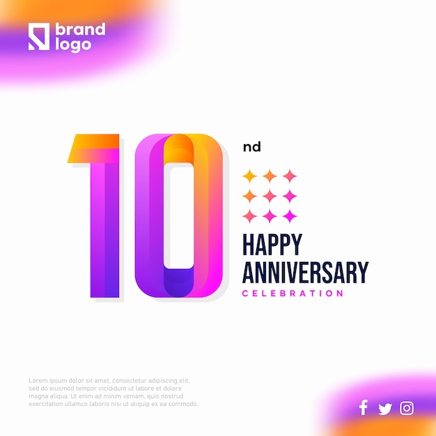 Diseño de icono de logotipo número 10, número de logotipo de 10 cumpleaños, aniversario 10 para publicación en redes sociales