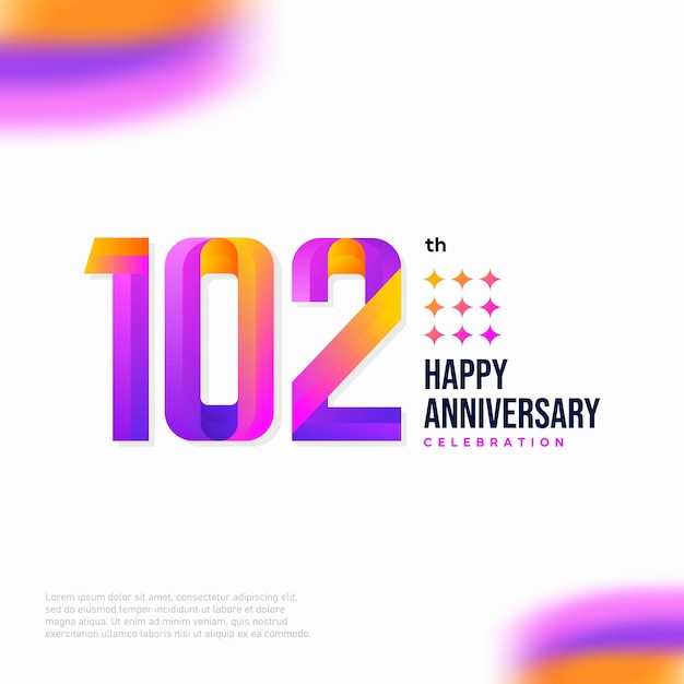Diseño de icono de logotipo número 102, número de logotipo de cumpleaños de 102 años, aniversario 102