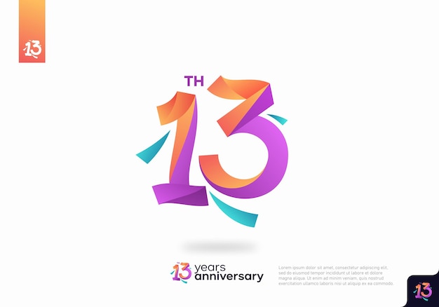 Diseño de icono de logotipo número 13, número de logotipo de 13 cumpleaños, aniversario 13