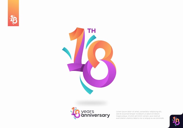 Diseño de icono de logotipo número 18, número de logotipo de 18 cumpleaños, aniversario 18