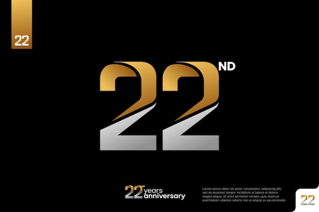 El diseño del icono del logotipo del número 22 de oro plateado en fondo negro 22 aniversario del logotipo número 22 aniversario