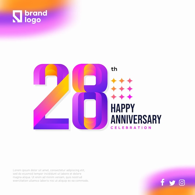 Diseño de icono de logotipo número 28, número de logotipo de 28 cumpleaños, aniversario 28 para publicación en redes sociales
