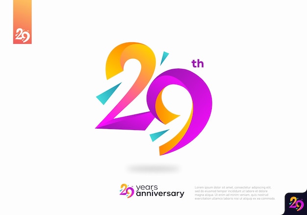 Diseño de icono de logotipo número 29, número de logotipo de cumpleaños número 29, aniversario 29